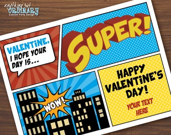 Printable Superhero Valentine Cards, Kid's Super Hero Valentines, Editable Valentines, INSTANT DOWNLOAD digital file