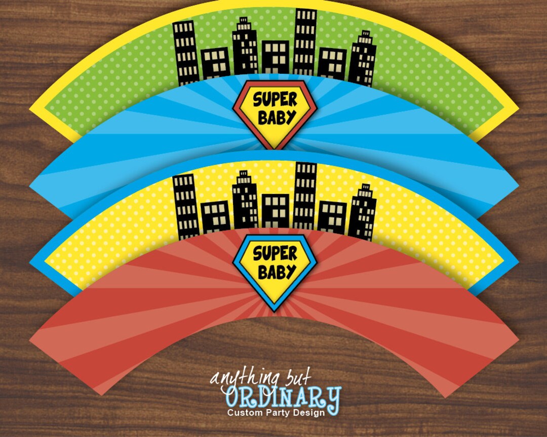 Super Baby Cupcake Wrappers DIY Superhero Baby Shower Labels - Etsy UK