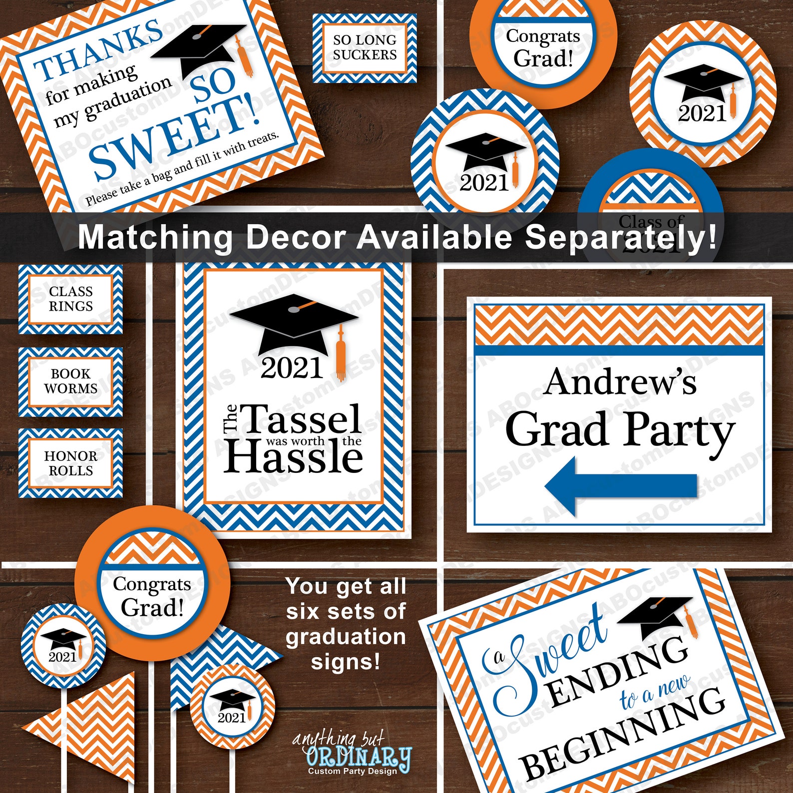 2021 Blue and Orange Graduation Decorations Printable Etsy Canada