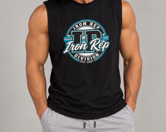 Camiseta sin mangas Iron Rep Division / Camiseta de gimnasio / Camiseta unisex para levantamiento de pesas