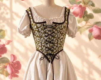 Handmade Renaissance Dress & Steel Boned Corset Set | Boned Bodice Lace-Up Front | Midieval Overbust