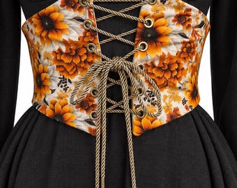 Handmade Sunflower Steel-Boned Corset Belt | Lace-Up Waist Cincher