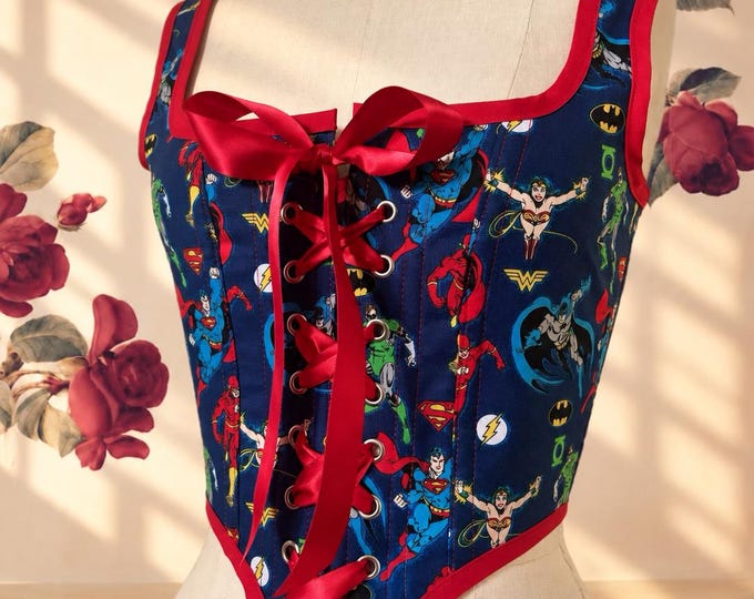 Handmade Superhero Comic Corset Bodice | Lace-Up Bodice with Plastic or Steel Boning