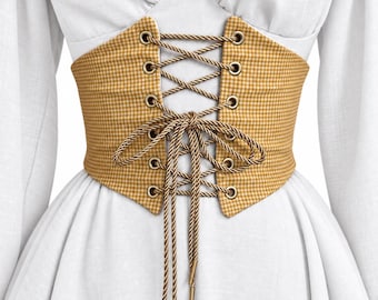 Handmade Vintage Plaid Steel-Boned Corset Belt | Lace-Up Waist Cincher