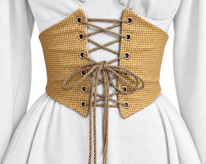 Handmade Vintage Plaid Steel-Boned Corset Belt | Lace-Up Waist Cincher