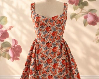 Handmade Floral Corset Dress | Boned Bodice Lace-Up Back | Vintage Cottagecore Fall Dress