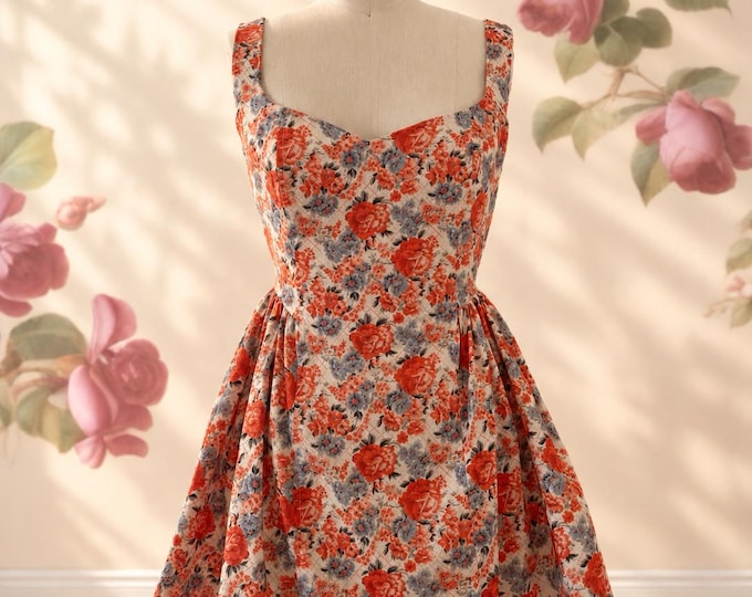 Handmade Floral Corset Dress | Boned Bodice Lace-Up Back | Vintage Cottagecore Fall Dress