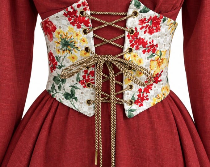 Handmade Steel-Boned Corset Belt | Lace-Up Waist Cincher, Cottagecore Accessory