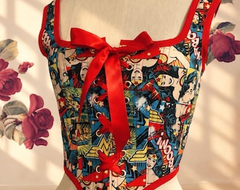 Handmade Wonder Woman Comic Corset Bodice | Lace-Up Bodice with Plastic or Steel Boning
