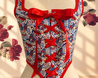 Handmade Superhero Comic Corset Bodice #002 | Lace-Up Bodice with Plastic or Steel Boning