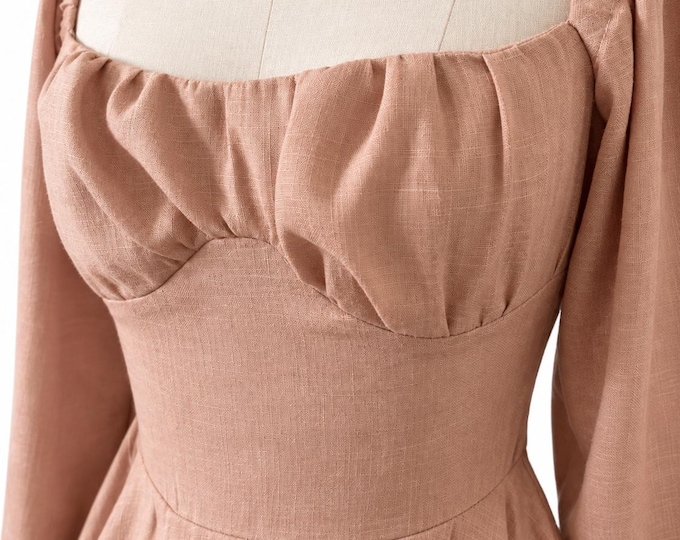 Handmade Milkmaid Dress | 100% Italian Viscose Linen | Vintage Cottagecore Mini Dress