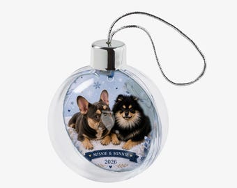Personalised Pet Photo Christmas Bauble, Custom Dog Cat Ornament with Name Year (Shatterproof Acrylic)