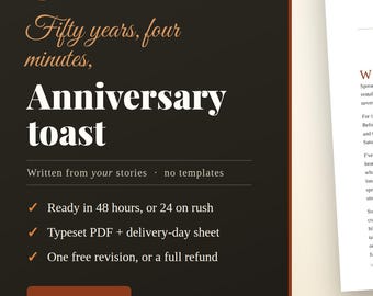 Custom Anniversary Toast | Personalized Speech for 25th, 40th, 50th Wedding (PDF)