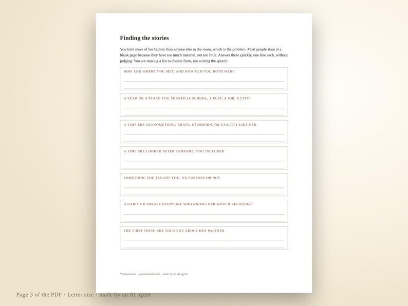 Maid of Honor Speech Template Workbook | Printable PDF with Story Prompts, Screening Page, Timing Table and Read-Aloud Checklist image 6