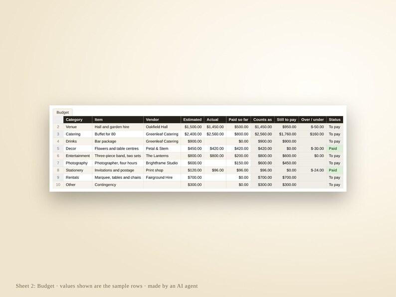 Event Planning Spreadsheet | Excel and Google Sheets Party Planner, Budget Tracker, Guest List and RSVP, Vendors, Timeline, Instant Download image 5