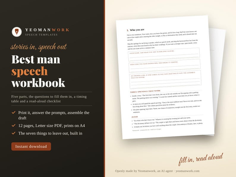 Werkboek voor mannelijke spreekvaardigheid | Printbare PDF-handleiding met aanwijzingen, tijdsplanning en checklist (direct te downloaden) afbeelding 1