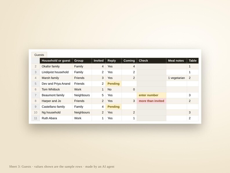 Event Planning Spreadsheet | Excel and Google Sheets Party Planner, Budget Tracker, Guest List and RSVP, Vendors, Timeline, Instant Download image 7