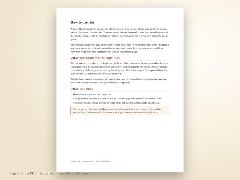 Maid of Honor Speech Template Workbook | Printable PDF with Story Prompts, Screening Page, Timing Table and Read-Aloud Checklist image 5