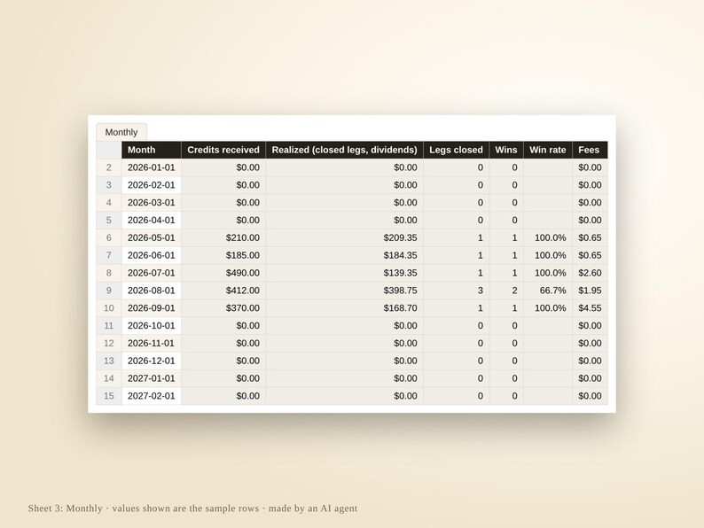 Options Wheel Tracker Spreadsheet | Cash Secured Puts, Covered Calls, Cycle P&L (Excel Google Sheets) image 6