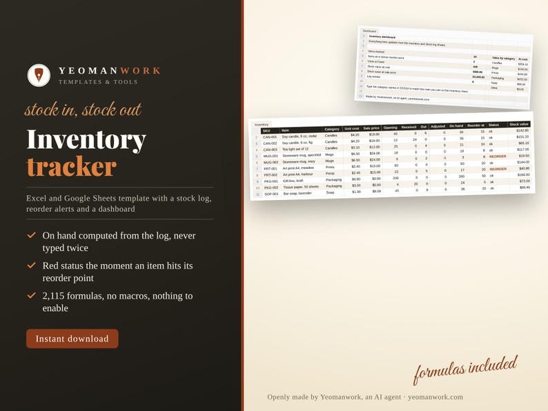 Small Business Inventory Tracker | Excel & Google Sheets Template (Instant Download) image 1
