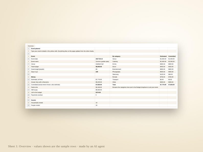 Event Planning Spreadsheet | Excel and Google Sheets Party Planner, Budget Tracker, Guest List and RSVP, Vendors, Timeline, Instant Download image 4