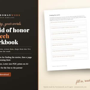 Maid of Honor Speech Template Workbook | Printable PDF with Story Prompts, Screening Page, Timing Table and Read-Aloud Checklist image 1