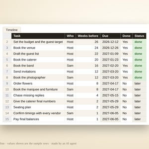 Event Planning Spreadsheet | Excel and Google Sheets Party Planner, Budget Tracker, Guest List and RSVP, Vendors, Timeline, Instant Download image 8