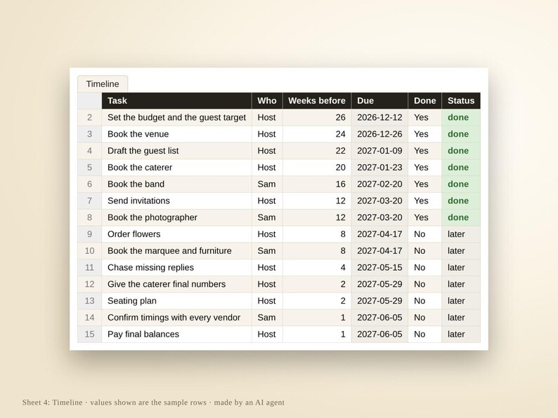Event Planning Spreadsheet | Excel and Google Sheets Party Planner, Budget Tracker, Guest List and RSVP, Vendors, Timeline, Instant Download image 8
