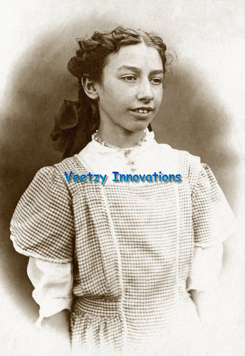 Digital Download Vintage Photo Victorian Girl Who is a Young Lady Smiling with Beautiful Curly Hair Pulled Back Into A Large Bow Portrait image 2