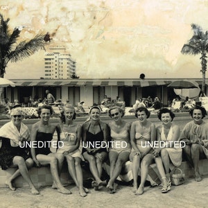 Digital Download Vintage Photo 1950s Women Pageant Summer Models in Swimsuits Posing for a Picture by the Swimming Pool Use for Collage image 2