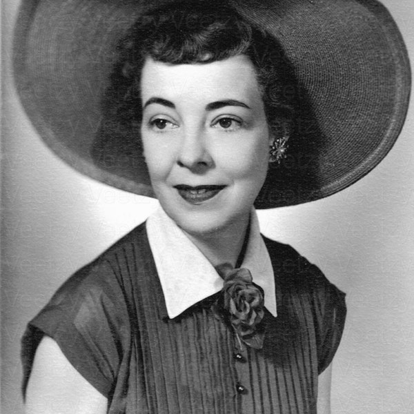 Digital Download 1950s Woman, Classy Lady in Kentucky Derby Hat with a Perfect Lipstick Smile Formal Studio Portrait