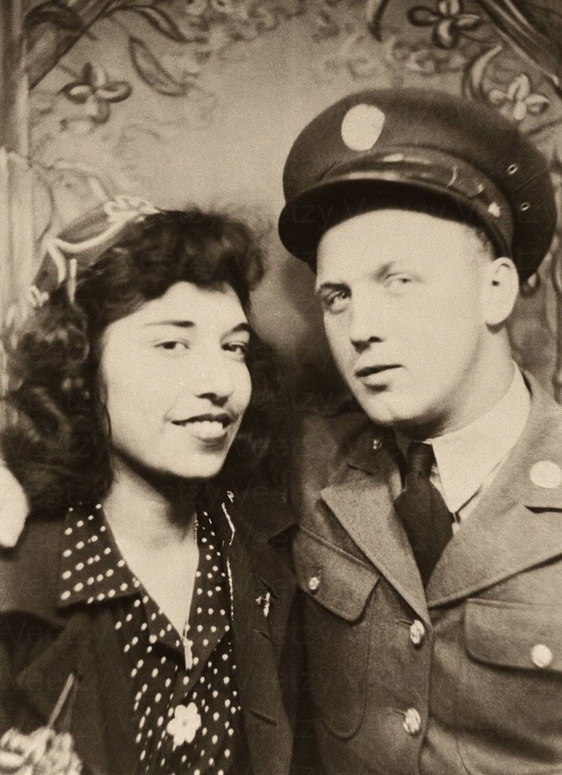 Digital Download Vintage Photo 1950s Couple in Love, Pretty Woman With Her Military Man Home on Leave Photobooth Picture Use for Collage image 1