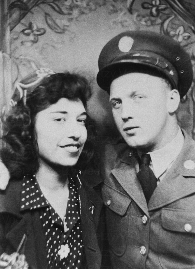 Digital Download Vintage Photo 1950s Couple in Love, Pretty Woman With Her Military Man Home on Leave Photobooth Picture Use for Collage image 2