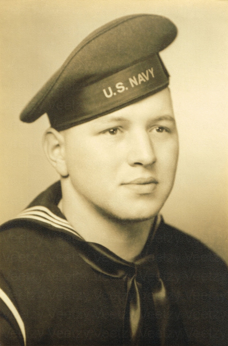 Digital Download 1950s Navy American Soldier ACEO Handsome 50s Sailor Man Military Uniform Antique Photograph Vintage Photo Printable Image image 2