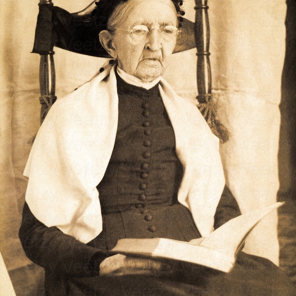 Digital Download Vintage Photo - Civil War Era Widow Old Woman Mourning in Rocking Chair Holding a Bible -  Use for Collage Projects