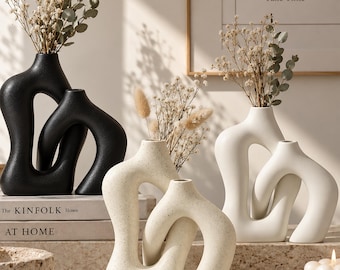 Vaso abstrato de cerâmica, vaso escultural moderno para flores, decoração minimalista para casa, vaso Wabi Sabi, presente contemporâneo para decoração de mesa.