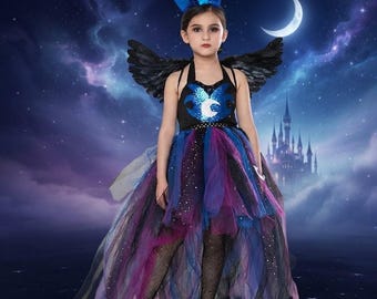 Twilight Sparkle Princess Luna Cosplay Costume, Unicorn Tutu Dress with Wings & Headband