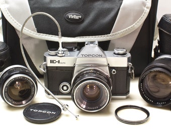 Topcon IC-1 Camera Kit with 3 Topcor Lenses - Working Vintage 1970s 35MM SLR Film Camera with Bag & Cable Release - Free Shipping to the USA