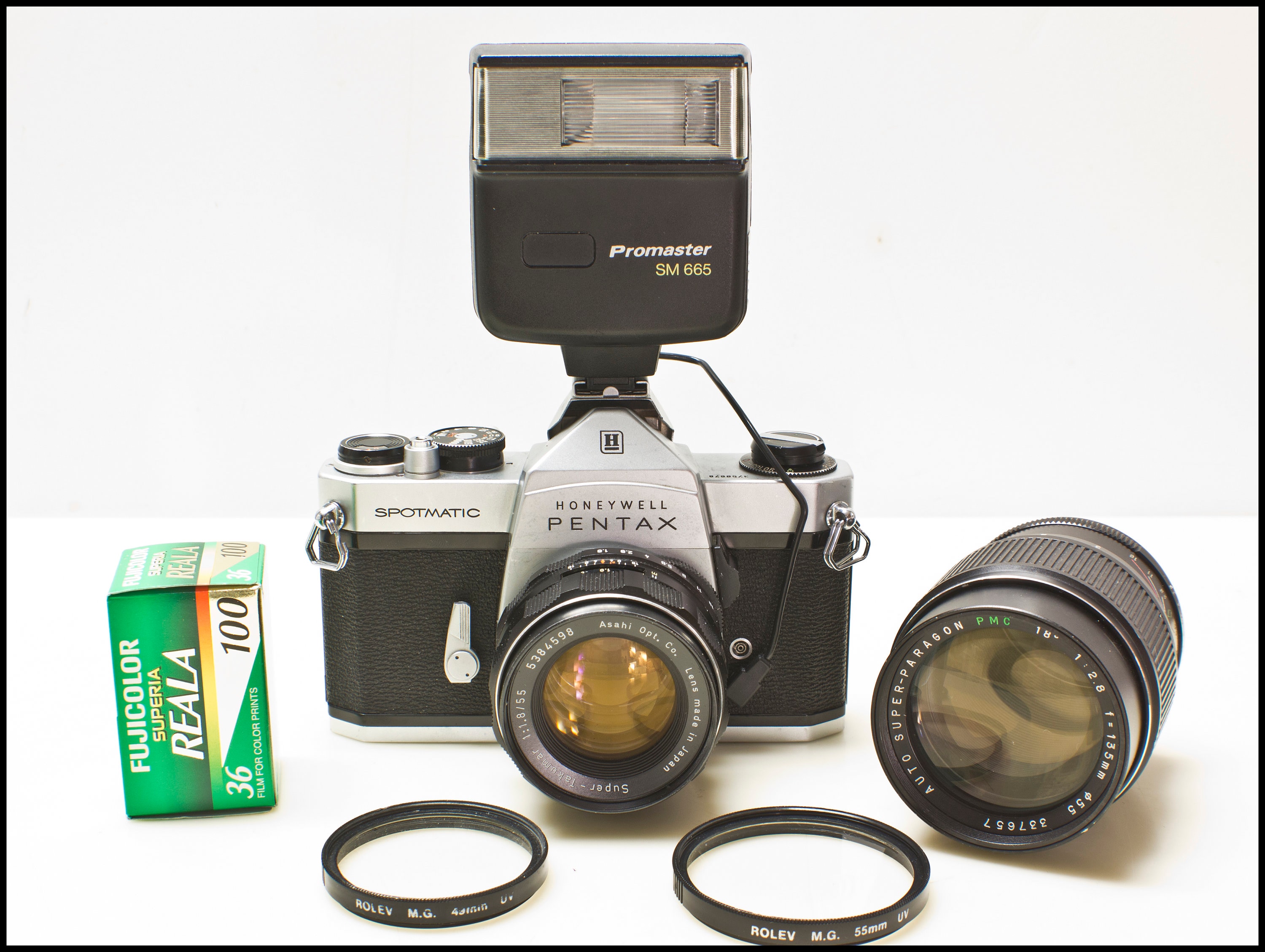PENTAX SPOTMATIC フラッシュ付き動作確認済み Pentax Spotmatic Camera With 2 Lenses and Flash - Working Vintage