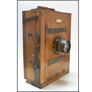 Antique Large Format Wooden Field Camera with 240MM Brass Lens Vintage 1800s
