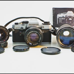 Vintage Olympus OM-10 Camera, Working Film Kit, 3 Lenses ~ 50mm