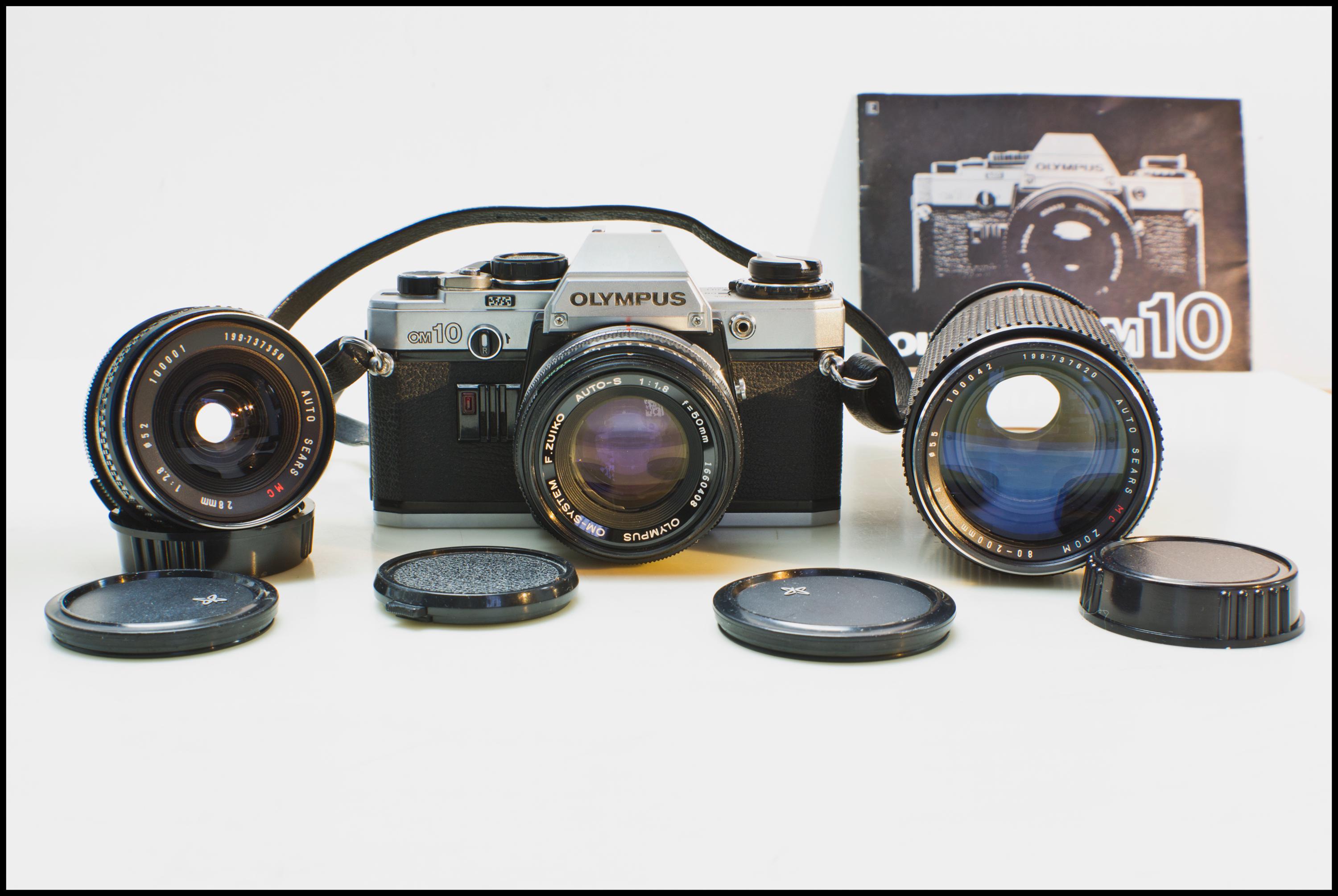 Vintage Olympus OM-10 Camera, Working Film Kit, 3 Lenses ~ 50mm