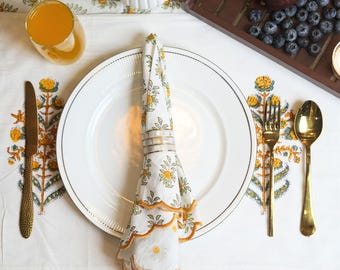 Marigold Meadow Hand Block Printed Placemats (Set of 4)