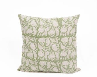 Willow Grove Hand Block Printed Linen Pillow Cover