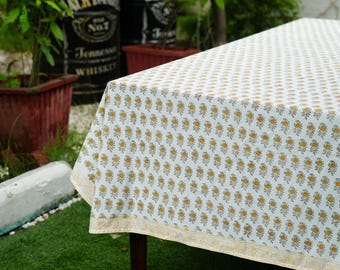 Marigold Meadow Hand Block Printed Tablecloth