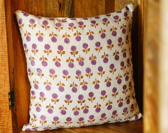 Lavender Fields Hand Block Printed Linen Pillow Cover