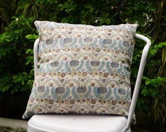 Blue Thistle Hand Block Printed Linen Pillow Cover