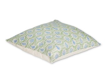 Sage Crest Hand Block Printed Linen Pillow Cover