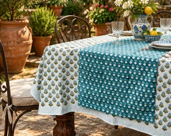 Azure Bloom Hand Block Printed Table Runner