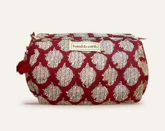 Maroon Paisley Cotton 3-in-1 Travel Pouch Set
